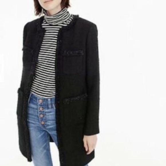 J Crew Lady Coat Black Tweed Wool Fringe Trim size 2 NWOT - Picture 3 of 10